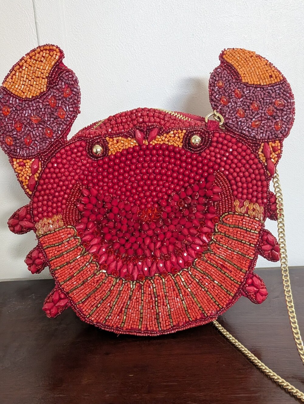 Made In India Beaded Red Crab Crossbody Bag -